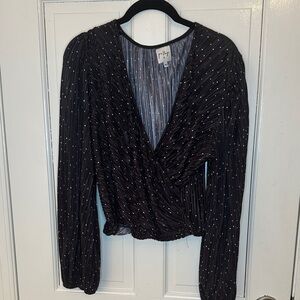 Princess Polly Black and White Polka Dot Wrap Blouse size 12 EUC